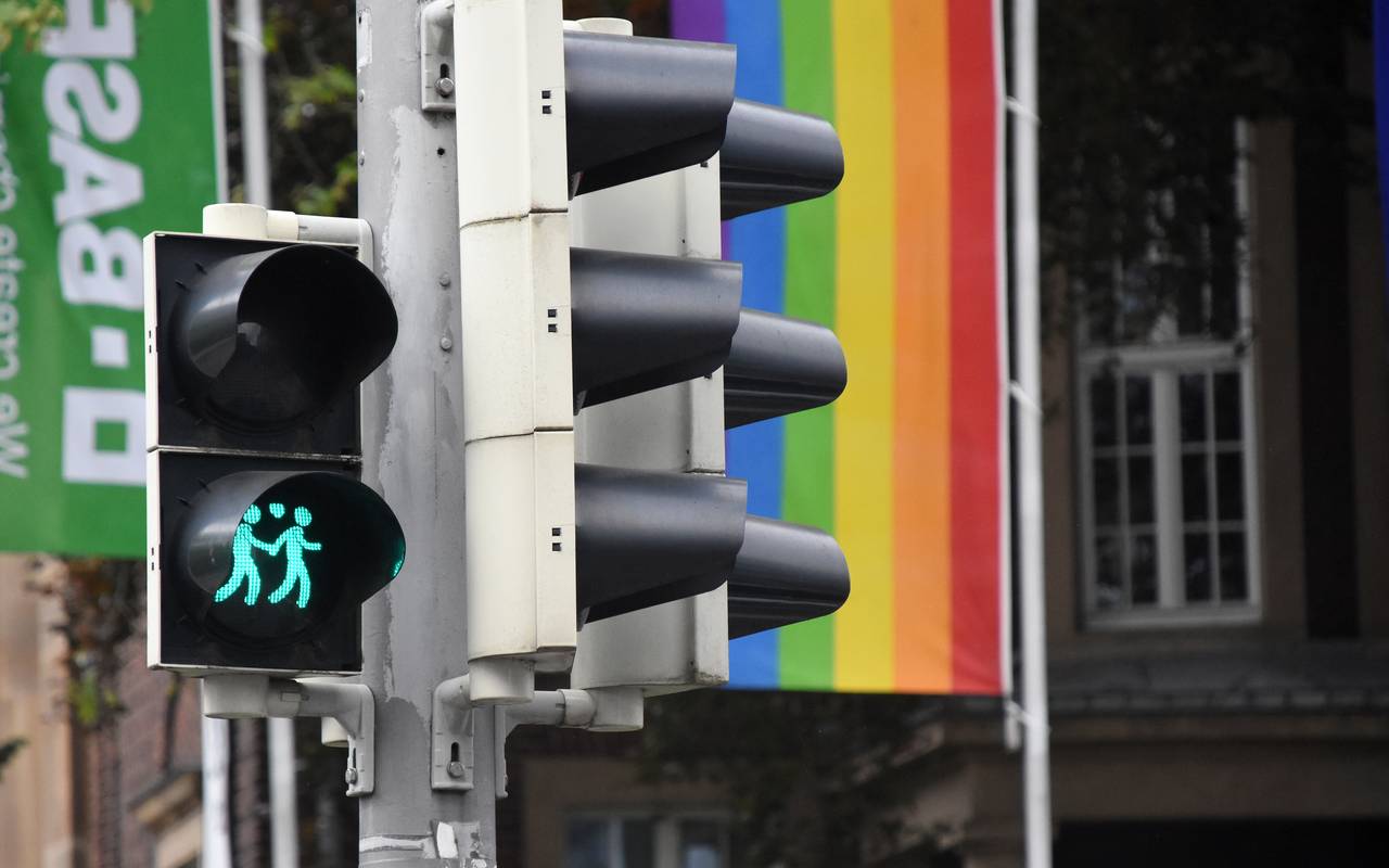 Ampel in Münster mit "Wiener Ampelmännchen"