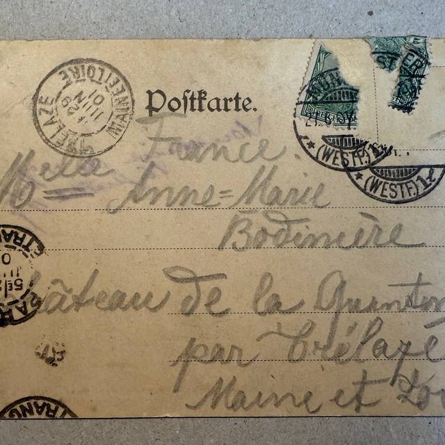 Eine alte Postkarte von 1901. Sie wurde von Münster nach Frankreich geschickt.