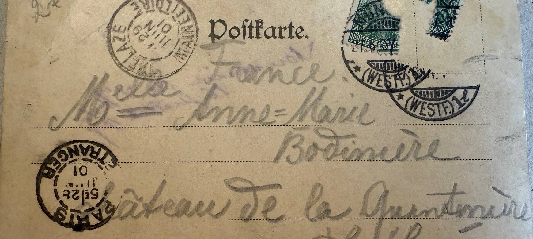 Eine alte Postkarte von 1901. Sie wurde von Münster nach Frankreich geschickt.
