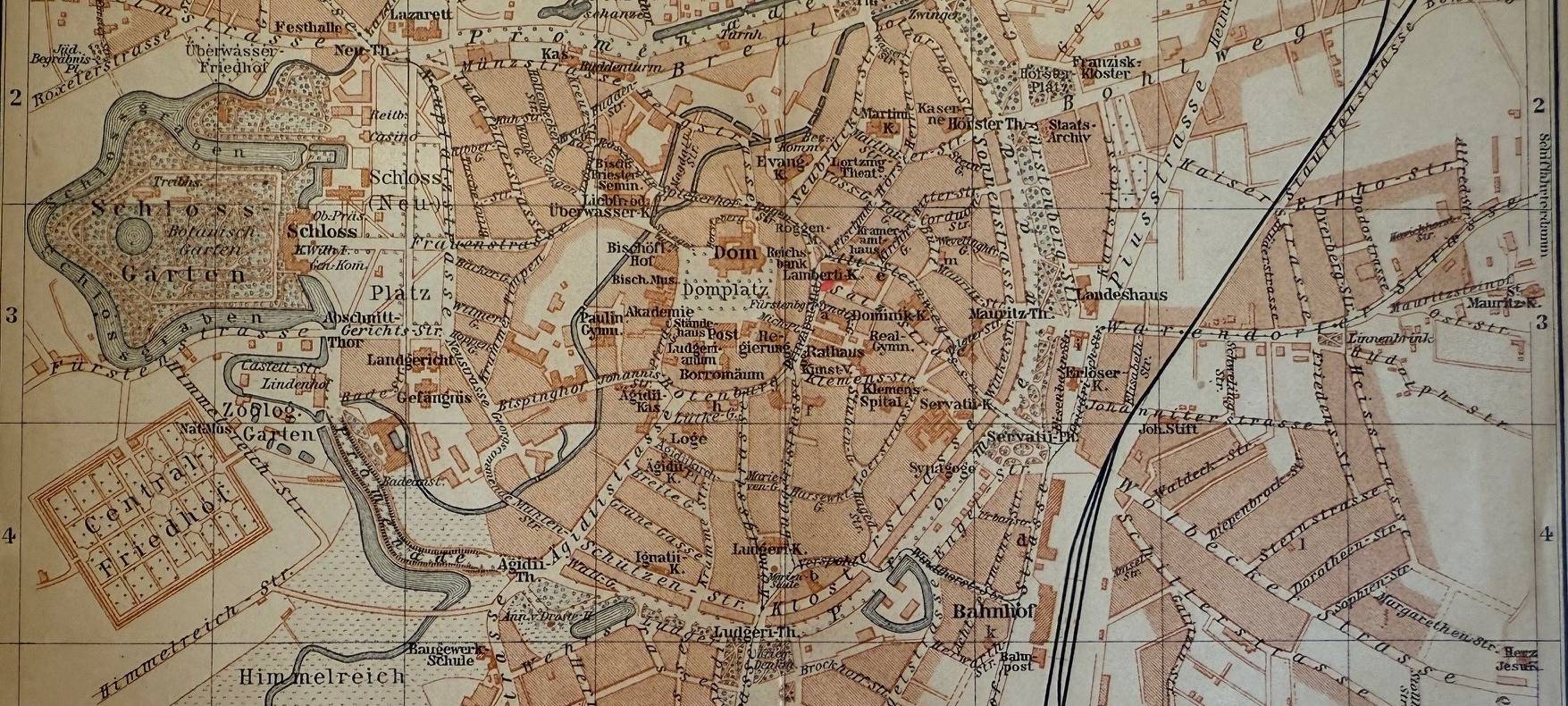 Das Bild zeigt eine Stadtkarte von Münster aus dem Jahr 1901.