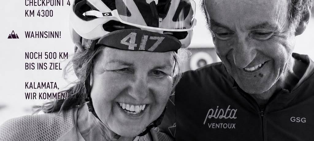 Christel Vieth und Andreas Steinke aus Münster finishen morgen (08.08.), voraussichtlich gegen Abend, beim TCR in Kalamata in Griechenland.