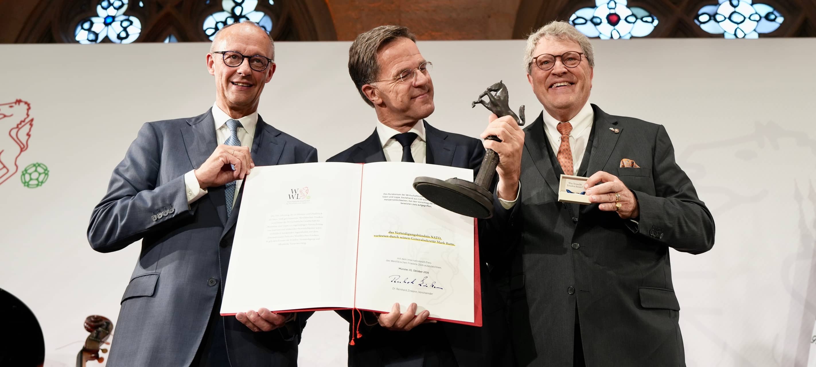 Friedrich Merz, Nato-Generalsekretär Mark Rutte und Reinhard Zinkann, Vorsitzender der WWL.
