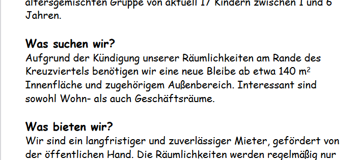 Kita "Regenbogenkinder" sucht neue Räume