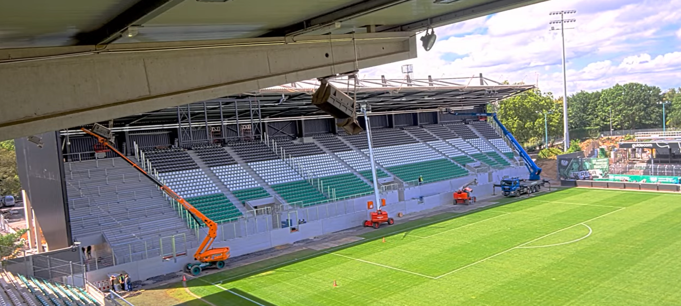 Der Blick auf die neue Tribüne im Preußenstadion in Münster.